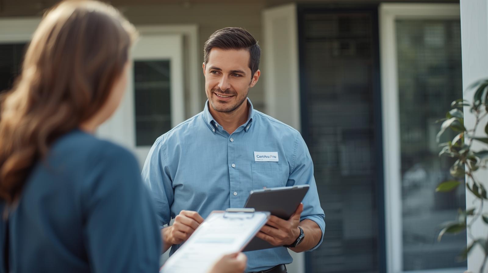 painter recommends paint types to homeowner