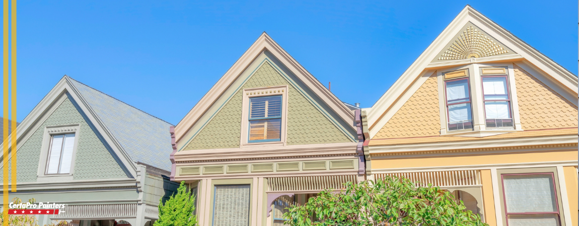 Homes with green, blue, and yellow exterior paint colors