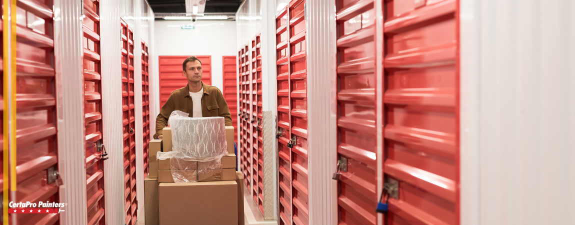 freshly painted storage unit with client